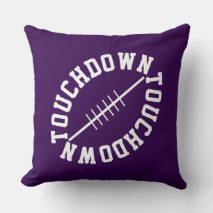 Sporty Slant Football TOUCHDOWN auf Tiefpurpur Kissen