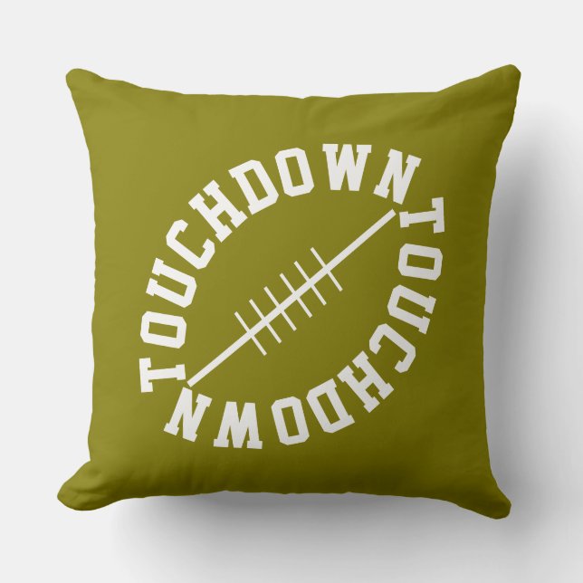 Sporty Slant Football TOUCHDOWN On Golden Olive Kissen (Vorderseite)