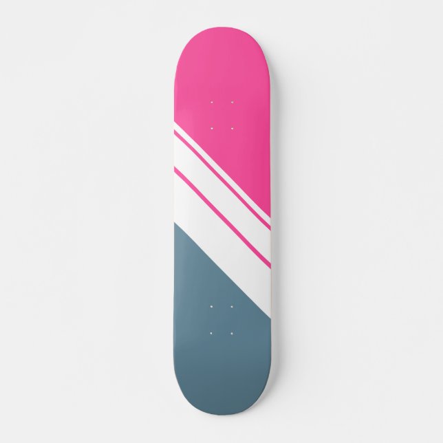 Sporty Slate Bold Pink White Slant Racing Streifen Skateboard (Vorne)