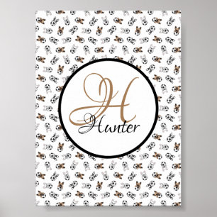 Sporty Soccer Puppies Mit Monogramm Poster