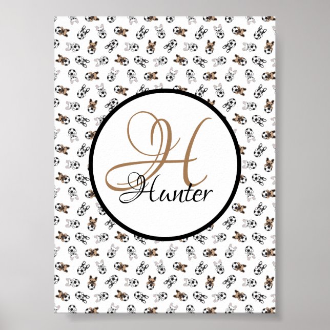 Sporty Soccer Puppies Mit Monogramm Poster (Vorne)