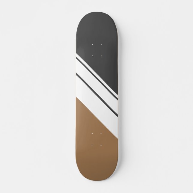 Sporty Soft Black Light Brown White Racing Stripes Skateboard (Vorne)