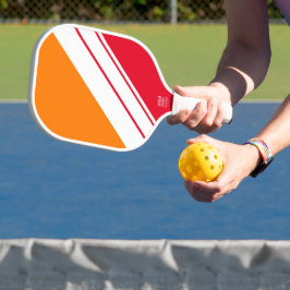Sporty Summer Orange Red White Racing Stripes Pickleball Schläger
