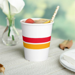 Sporty Twin Rot Gelb Mitte Streifen auf Weiß Pappbecher