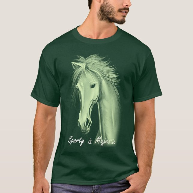 Sporty und Majestic Horse zeichnend einfarbig T-Shirt (Vorderseite)
