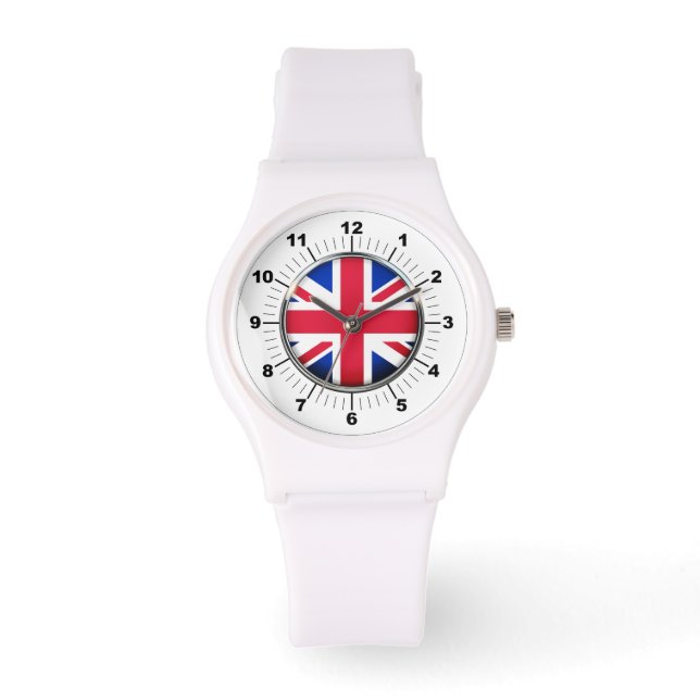 Sporty White Silicon Watch: Die britische Flagge f Armbanduhr (Vorderseite)