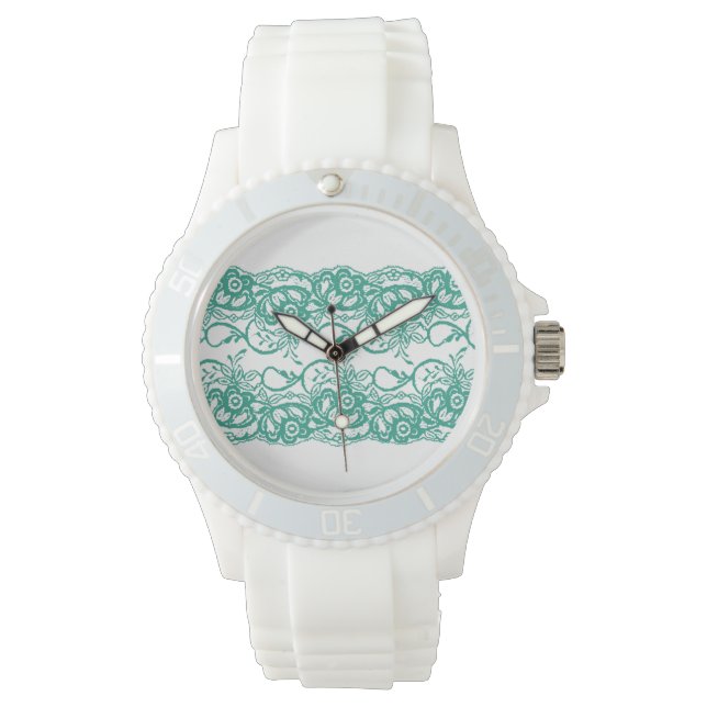 Sporty White Watch mit Aquamariner Lace-Face Armbanduhr (Vorderseite)