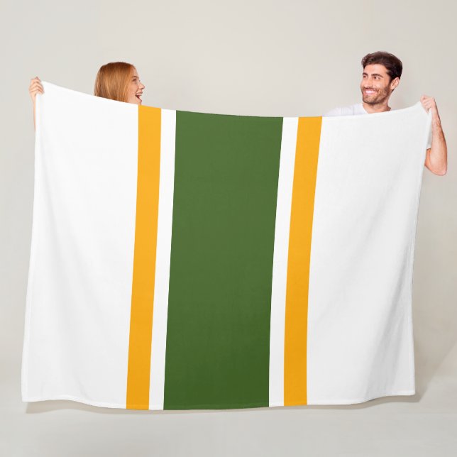 Sporty Wide Forest Green Yellow Racing Streifen Fleecedecke (Beispiel)