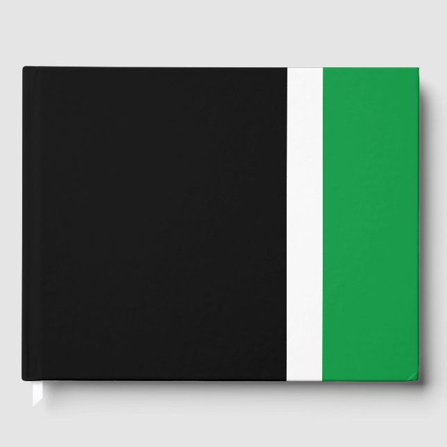 Sporty Wide Green White Edge Streifen auf schwarz Gästebuch (Vorderseite)