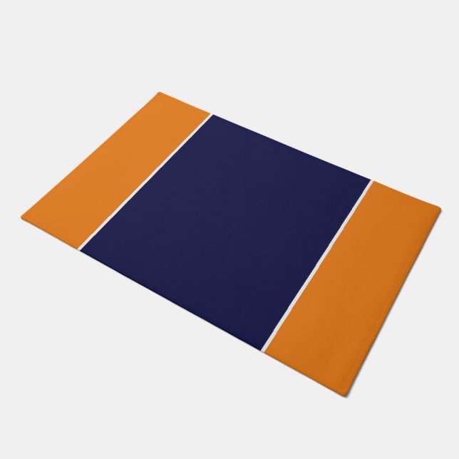 Sporty Wide Navy Blaue Streifen auf Orange Fußmatte (Schrägansicht)