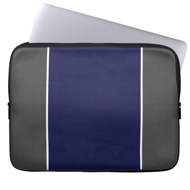 Sporty Wide Navy Blue White Streifen auf dunkelgra Laptopschutzhülle (Vorderseite)