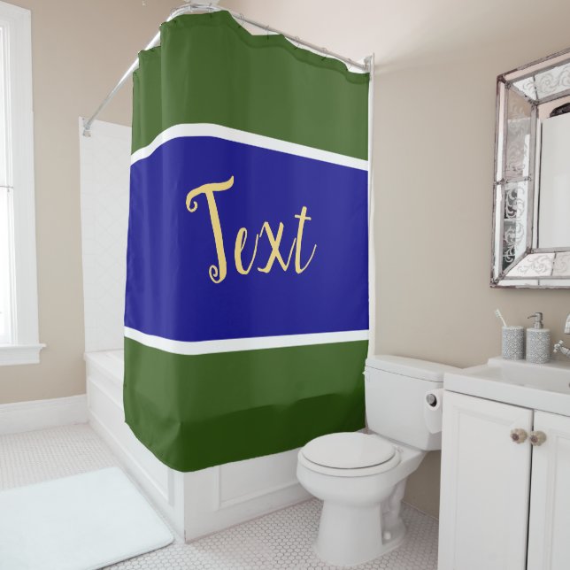 Sporty Wide Royal Blue White Forest Green Streifen Duschvorhang (Beispiel)