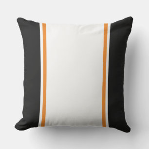 Sporty Wide White Black Orange Racing Stripes Kissen