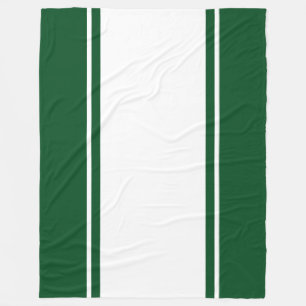Sporty Wide White Bold Forest Green Racing Streife Fleecedecke