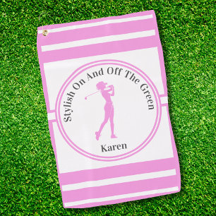 Sporty Woman Golfer Silhouette Stehendes Golf T-Sh Golfhandtuch