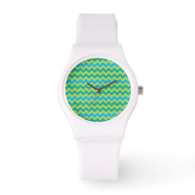 Sporty Wristwatch: Blaue und grüne Chevrons Armbanduhr (Vorderseite)