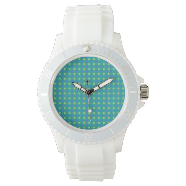 Sporty Wristwatch: Blue, Green Polka Dots Armbanduhr (Vorderseite)