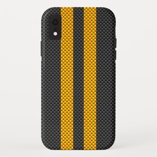 Sporty Yellow Racing Stripes Carbon Fibre Style Case-Mate iPhone Hülle (Rückseite)