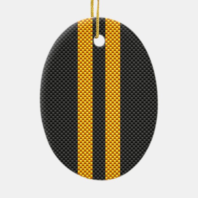 Sporty Yellow Racing Stripes Carbon Fibre Style Keramikornament (Hinten)