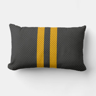 Sporty Yellow Racing Stripes Carbon Fibre Style Lendenkissen