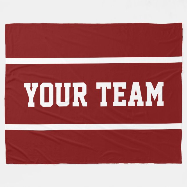 Sporty YOUR TEAM Text Deep Red White Stripes Fleecedecke (Vorderseite (Horizontal))