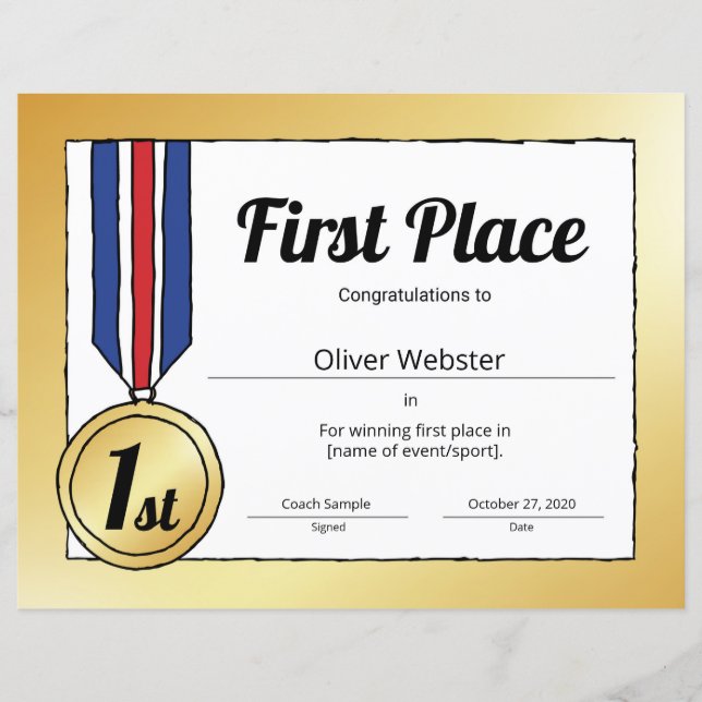 Sportzertifikat 1. Platz (Vorderseite)