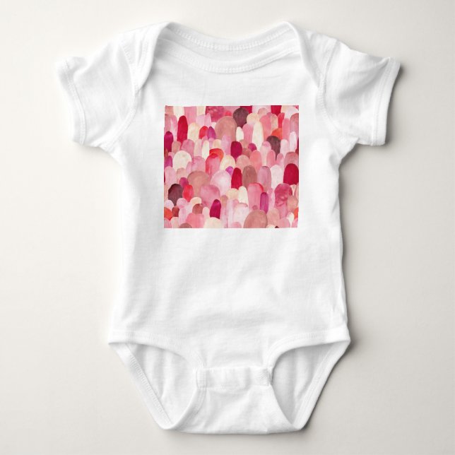 Spot Medley: Pink-Red Textile Dream. Baby Strampler (Vorderseite)