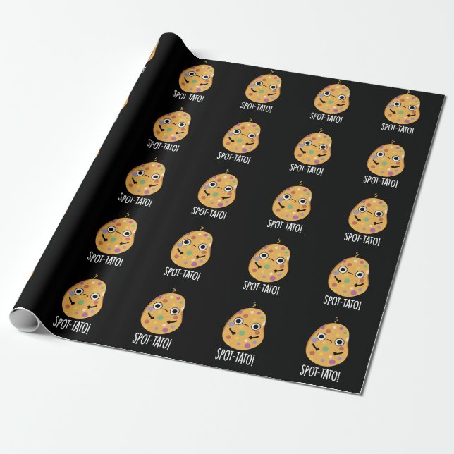 Spot-tato Funny Potato Pun Dark BG Geschenkpapier (Ungerollt)