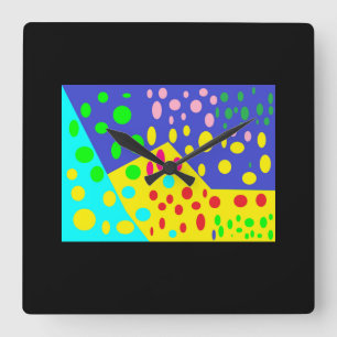 Spots Design schwarzer Hintergrund gemischte Farbe Quadratische Wanduhr