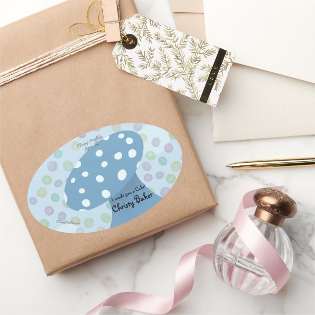 Spots und Dots Blue Mushroom Bäckerei Ovaler Aufkleber (Schenken)