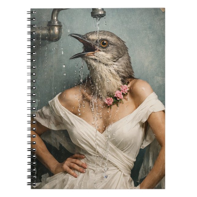 Spottdrossel in der Dusche Surrealer Collage Notizblock (Vorderseite)