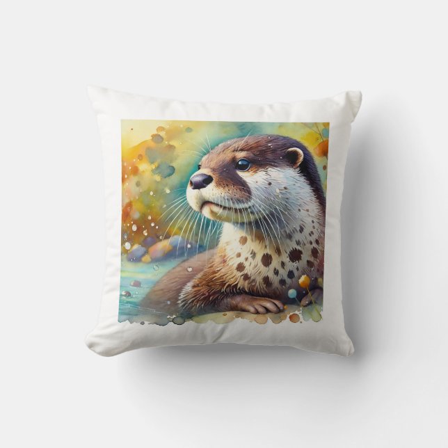 Spotted Neck Otter 230824AREF106 - Watercolor Kissen (Vorderseite)