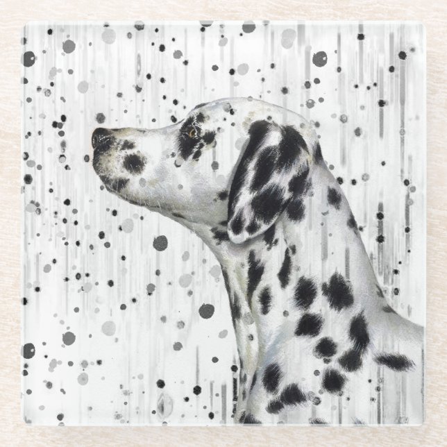 Spotty Dalmatiner-Schwarzweiss-Hund Glasuntersetzer (Vorderseite)