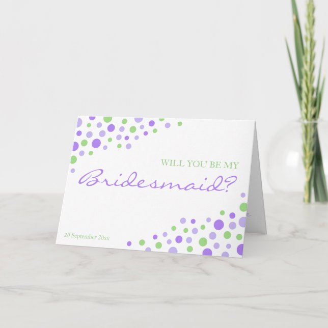 Spotty Modern Lila Green Sei meine Bridesmaid-Einl Einladung (Vorderseite)