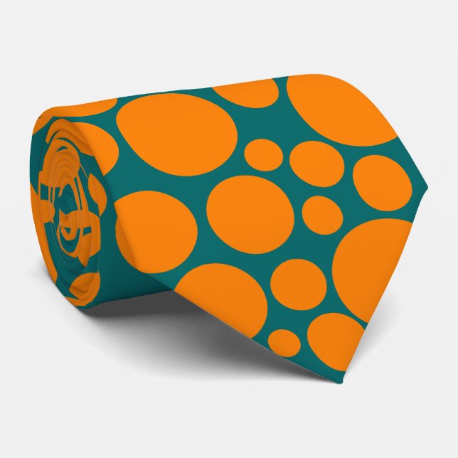 Spotty - Orange on Dark Aquamarin (00666) Krawatte (Gerollt)