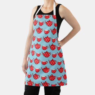 Spotty Red Teapot and Cups Blue Pattern Schürze