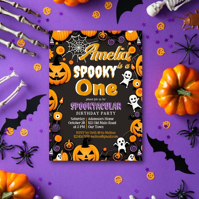 Sppoky ein Halloween Geburtstagsgroovo Retro Einladung (Spooky one Halloween birthday party template invitation instant download baby ghosts jack o lanterns)