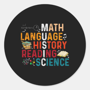 Sprache Mathe Geschichte Lesen Wissenschaft Musik  Runder Aufkleber