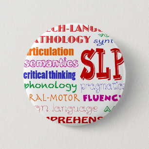Sprache-Sprachpathologe-bunter Spaß-Schriftart Button