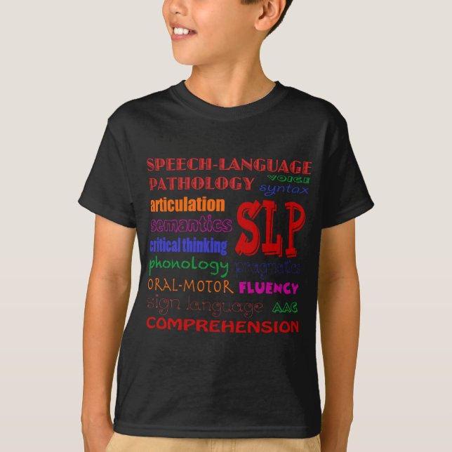Sprache-Sprachpathologe-bunter Spaß-Schriftart T-Shirt (Vorderseite)