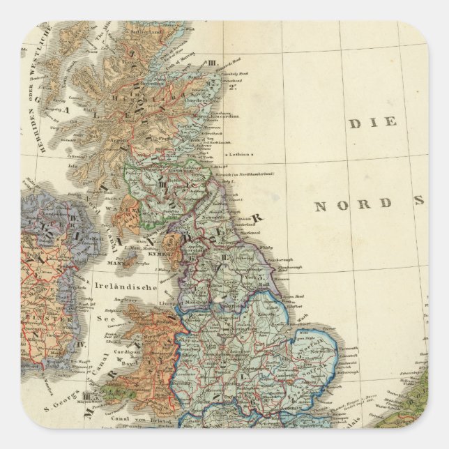 Sprachkarte der Britischen Inseln Quadratischer Aufkleber (Vorderseite)
