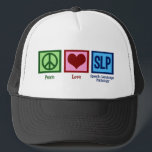 Sprachpathologie Truckerkappe<br><div class="desc">Peace Liebe SLP Ich Liebe Sprachtherapie. Ein Sprachpathologe Geschenk.</div>