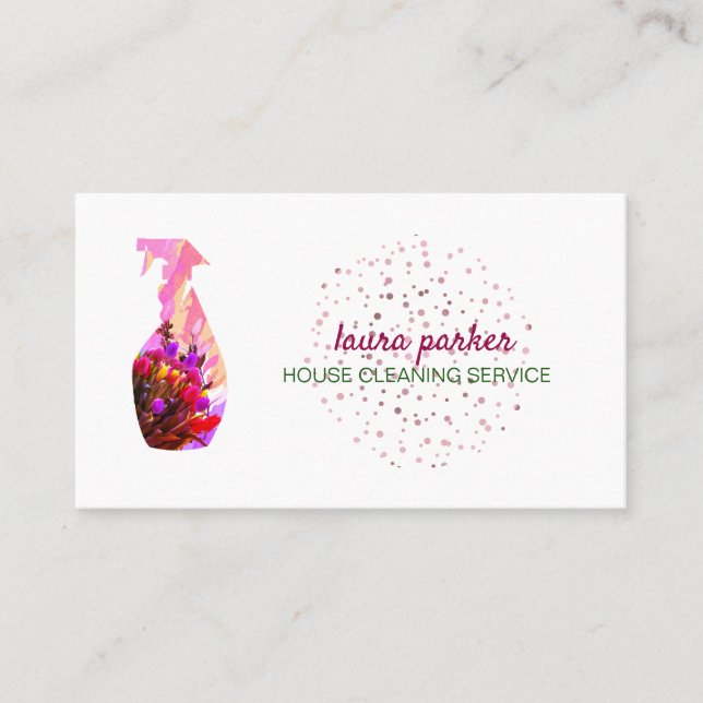Spray Flasche Floral Reinigungsservice Garten Visitenkarte (Vorderseite)