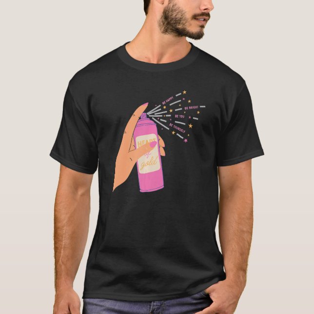 Spray Sparkle in der Hand Herz glücklich sein, hel T-Shirt (Vorderseite)