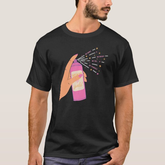 Spray Sparkle in der Hand Herz glücklich sein, hel T-Shirt (Vorderseite)