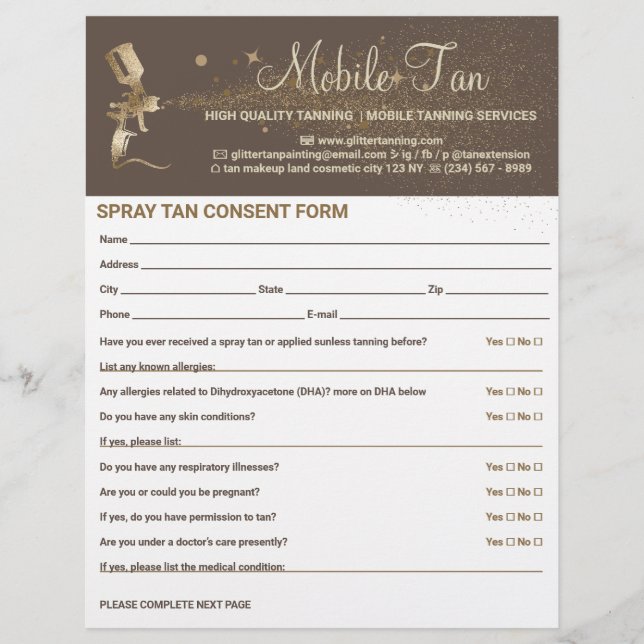Spray Tan Business Plan Bronze Zustimmung Waiver F Flyer (Vorne)