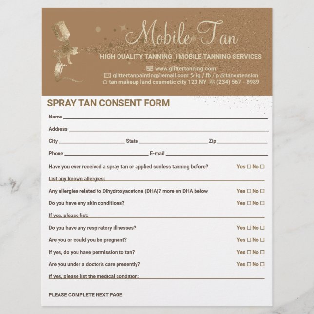 Spray Tan Business Plan Brown Einverständniserklär Flyer (Vorne)