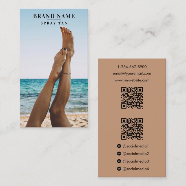 Spray Tan Foto Social Media Marketing 2 QR Codes Visitenkarte (Vorne/Hinten)