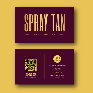 Spray Tan QR Code & Logo Bordeaux und Gold Visitenkarte