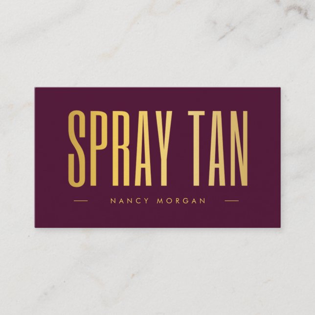 Spray Tan QR Code & Logo Bordeaux und Gold Visitenkarte (Vorderseite)